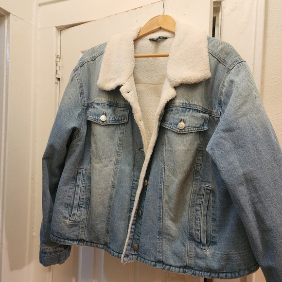 Ashley Stewart Jackets & Blazers - Denim Jacket with White Sherpa Collar NWOT